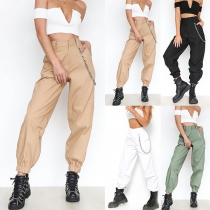 Fashion Solid Color High Waist Chain Harlan Pants