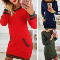Fashion Contrast Color Long Sleeve Round Neck Sweatshirt Dress