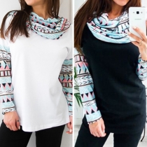 Fashion Printed Spliced Long Sleeve Hooded T-shirt 