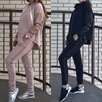 Fashion Contrast Color Long Sleeve Hoodie + Sports Pants Two-piece Set
