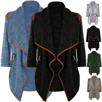 Fashion Solid Color Long Sleeve Lapel Cardigan 