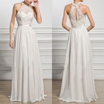 Sexy Backless Lace Spliced High Waist Sleeveless Halter Wedding Dress
