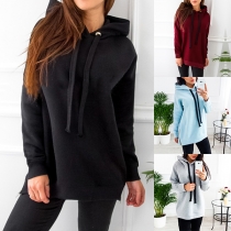 Fashion Solid Color Long Sleeve Side-zipper Hoodie 