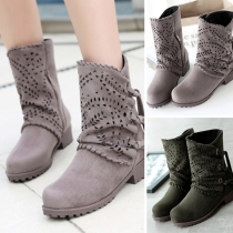 Fashion Solid Color Round Toe Flat Heel Tassel Boots Booties