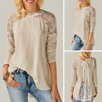 Fashion Lace Spliced 3/4 Sleeve Round Neck Loose T-shirt