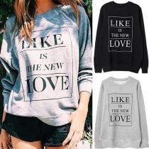 Fashion Letters Printed Long Sleeve Round Neck Sweatshirt