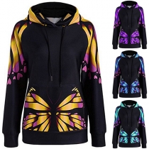 Fashion Butterfly Printed Long Sleeve Casual Hoodie 