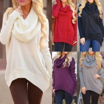 Fashion Solid Color Long Sleeve Turtleneck Irregular Hem Sweater
