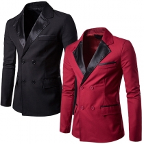 Fashion Solid Color Long Sleeve Slim Fit Double-breasted Men's Suit Coat