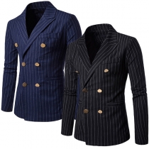 Fashion Long Sleeve Double-breasted Men's Striped Suit Coat