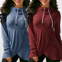 Fashion Solid Color Long Sleeve Irregular Hem Hoodie