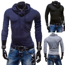 Fashion Solid Color Long Sleeve Heaps Collar Men's T-shirt