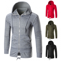 Fashion Solid Color Long Sleeve Slim Fit Men's Hoodie Coat