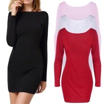 Sexy Crossover Backless Long Sleeve Solid Color Slim Fit Dress