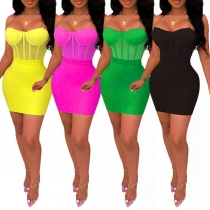 Sexy Strapless Solid Color Zipper Tight Dress