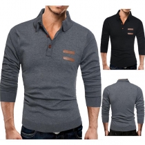 Fashion Solid Color Long Sleeve POLO Collar Men's Knit Top 
