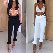 Fashion Solid Color High Waist Ruffle Slim Fit Pants 
