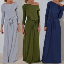 Fashion Solid Color Long Sleeve Maxi Dress