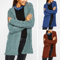 Fashion Solid Color Long Sleeve Hooded Cardigan 