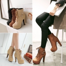 Fashion Thick High-heeled Round Toe Lace-up Martin Boots Booties