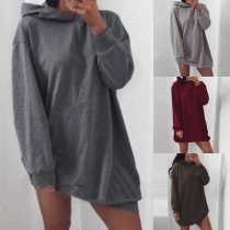 Fashion Solid Color Long Sleeve Loose Casual Hoodie