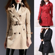 Fashion Solid Color Long Sleeve Double-breasted Windbreaker Coat