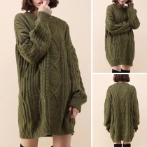 Fashion Solid Color Long Sleeve Round Neck Loose Sweater Dress