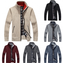 Fashion Solid Color Long Sleeve Stand Collar Men's Sweater Coat 