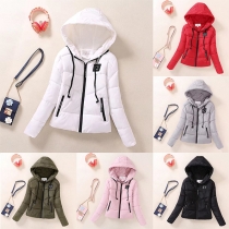 Fashion Solid Color Long Sleeve Hooded Slim Fit Padded Coat