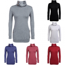 Fashion Solid Color Long Sleeve High Neck Slim Fit Sweatshirt 