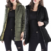 Fashion Solid Color Long Sleeve Hooded Padded Coat 