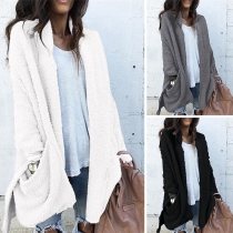 Fashion Solid Color Long Sleeve Plush Cardigan 