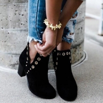 Fashion Solid Color Thick Heel Round Toe Ankle Boots Booties