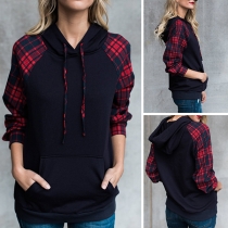 Fashion Plaid Spliced Long Sleeve Hoodie