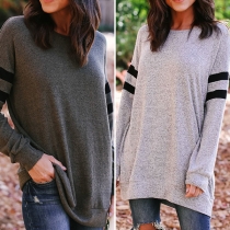 Fashion Long Sleeve Round Neck Loose Knit Top 
