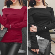 Sexy Off-shoulder Long Sleeve Solid Color Knit Top 