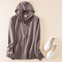Fashion Solid Color Long Sleeve Hooded Sweatshirt Coat 