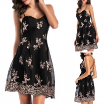 Sexy Backless Sequin Spliced Sling Party Dress