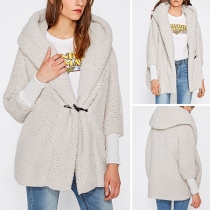 Fashion Solid Color Long Sleeve Hooded Faux Cashmere Coat