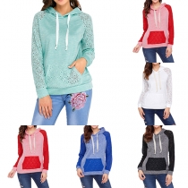 Fashion Contrast Color Lace Spliced Long Sleeve Hoodie 