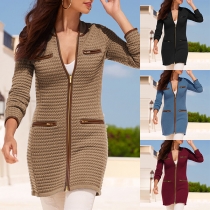 Fashion Solid Color Long Sleeve Stand Collar Slim Fit Zipper Coat 