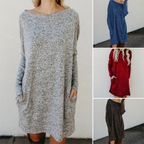 Fashion Solid Color Long Sleeve Round Neck Loose Knit Dress