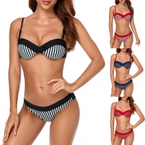 Sexy Contrast Color Printed Push-up Bikini Set