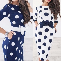 OL Style 3/4 Sleeve Slim Fit Dots Printed Pencil Dress