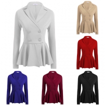 Elegant Solid Color Long Sleeve Double-breasted Blazer