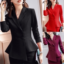 Elegant Solid Color Long Sleeve Double-breasted Blazer