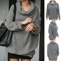 Fashion Solid Color Long Sleeve Heaps Collar Sweatshirt 