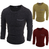 Fashion Solid Color Long Sleeve Round Neck Men's Knit Top