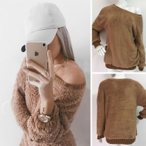 Sexy Oblique Shoulder Long Sleeve Solid Color Pullover Sweater