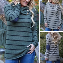 Fashion Long Sleeve Lapel Striped T-shirt 
